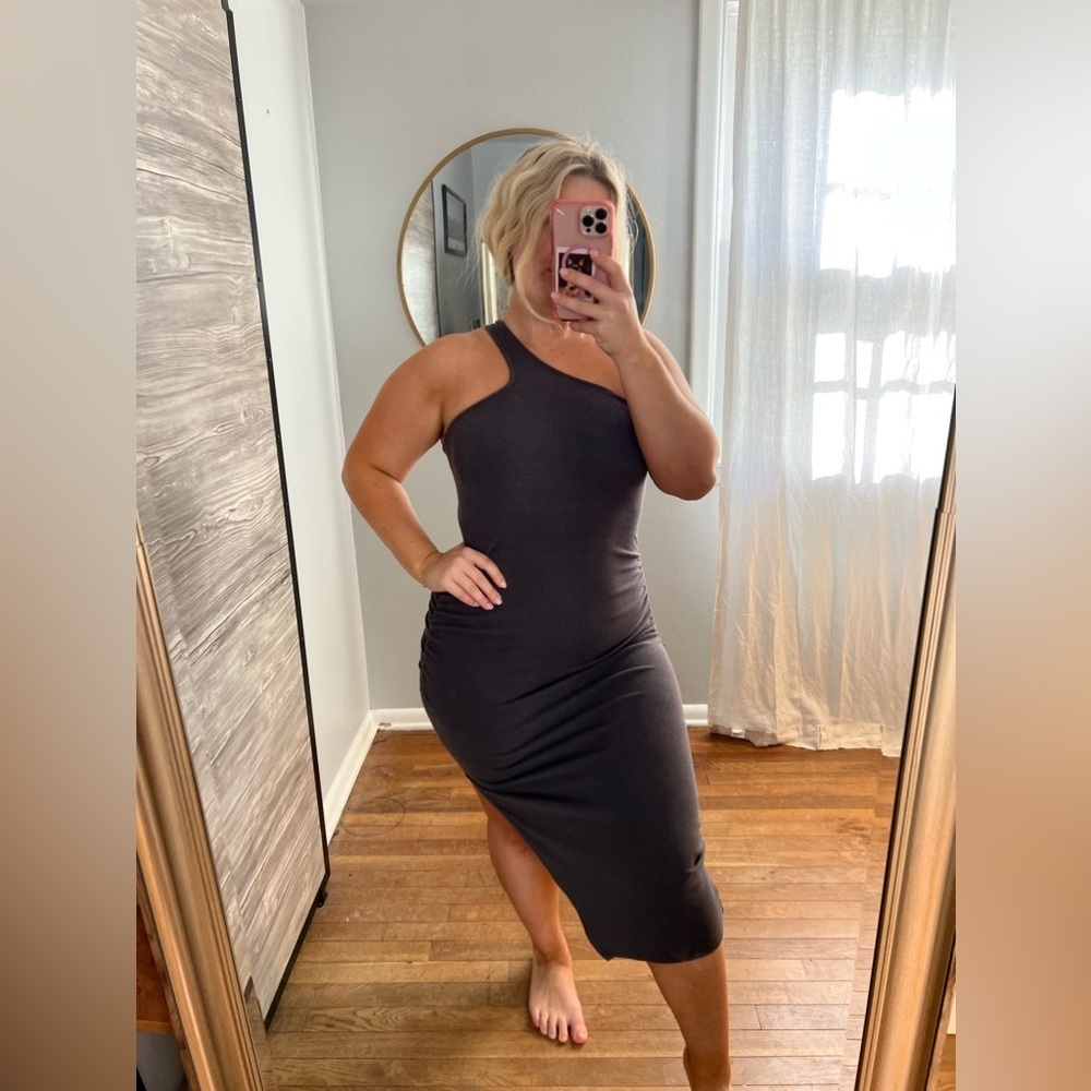 Heartloom Tricia Dress Grey Ribbed Midi One Shoulder XS - Picture 2 of 10